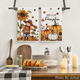 Artoid Mode Pumpkins Scarecrow Sunflowers Maple Leaves Autumn Kitchen Towels Tea Towels 42 x 65 cm Case Decoration Polyester Towels Set of 2