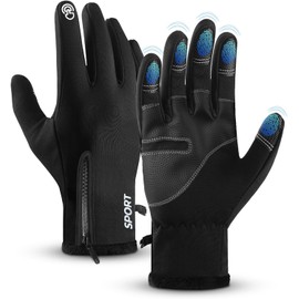 AURUZA Winter Touchscreen Gloves for Men and Women - Cycling, Sports, Outdoor Waterproof Black Gloves - M