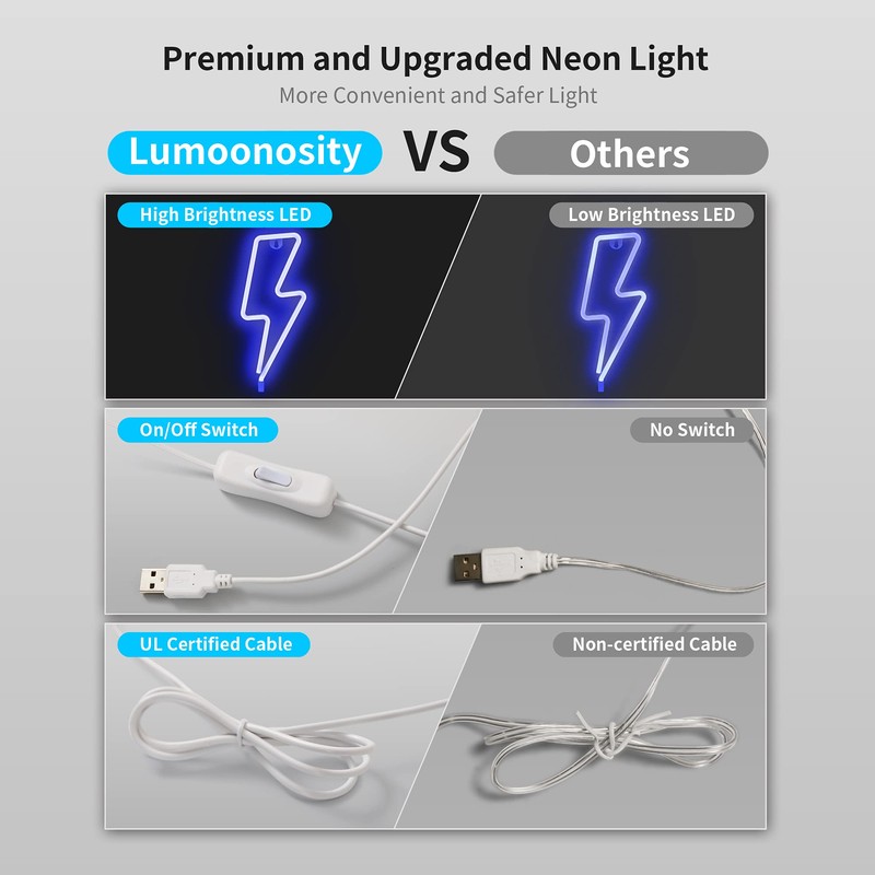 Lumoonosity Lightning Bolt Neon Signs, USB Powered Led Lightning Bolt