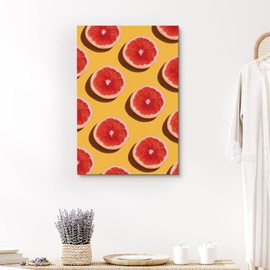 SIGNFORD Canvas Print Wall Art Grapefruit Sections in Rows Fruit Family Photography Modern Art Decorative Elements Closeup Colorful Multicolor Ultra for Living Room, Bedroom, Office - 12"x18"