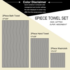 Ultra Soft 6-Piece Towels Set, 100% Cotton Thick Soft Highly Absorbent Wavy Striped Towels, Quick Dry, Bathroom Towels Set (2 Bath Towels, 2 Hand Towels, 2 Washcloths) Perfect for Bathroom