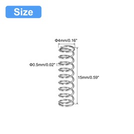 sourcing map Compression Spring, 5Pcs 304 Stainless Steel, 4mm OD, 0.5mm Wire Size, 15mm Free Length, Silver Tone