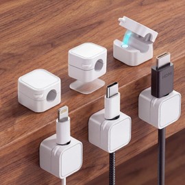 IFOCUTY 6 Pack Magnetic Cable Clips, Adhesive Cord Holder for Nightstand, Under Desk Cable Management for Phone Wall Desktop - Home Office Desk Accessories (White)