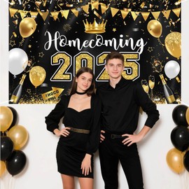 Mocsicka Homecoming 2025 Backdrop Banner Black and Gold Homecoming Party Decorations 2025 School HOCO Dance Party Background Supply Photo Props