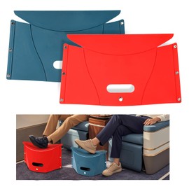2pcs Foldable Foot Stool for Airplane Travel, PP Material Ultra-Thin Portable Folding Footrest Air Plane Foot Rest for Long Flights Adult Travel Essentials(Red & Blue)