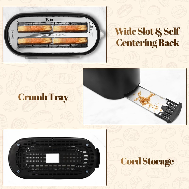 Tesslux 4 Slice Toaster with Touch Screen Control, 1.5" Wide