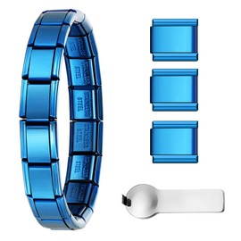 GEMOSA - Juego de pulsera italiana de 9 mm, pulsera de eslabones clásicos de acero inoxidable para mujeres y hombres, ajustable de 6.7-8 pulgadas, 18+3 eslabones con herramienta conector, varios