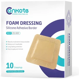 Conkote Silicone Wound Bandages, Adhesive Foam Dressings 4'' X 4'', Waterproof Bandages for Wound Care, Box of 10 Dressings