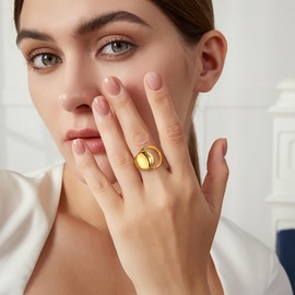 ALEXCRAFT Chunky Ringe Damen Gold Wasserfest Durchbrochene Linie Freundin Temperament Persönlichkeit Ringe Mama Engagement Promise Verstellbar Ring Schmuck für Damen Frauen