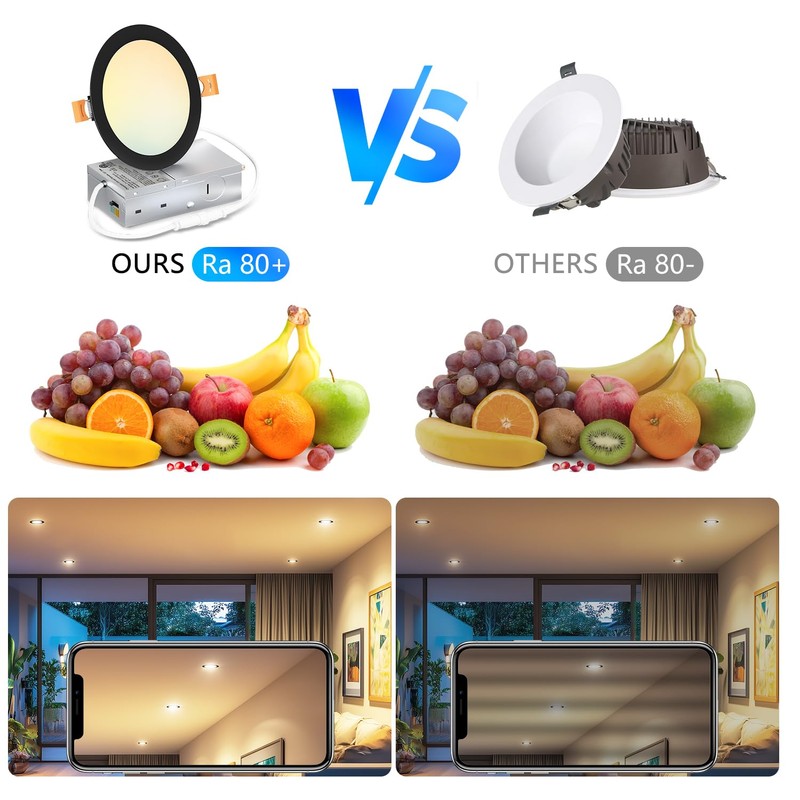 LVWIT 12 Pack 4 Inch LED Recessed Light, 9W 5CCT