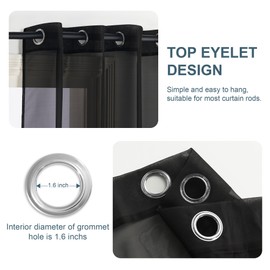 PONY DANCE Net Curtains for Windows 45 drop, Black Voile Panels Eyelet Top Semi Transparent Short Sheer Curtains for Kitchen/Living Room, Lightweight Window Treatment Set of 2, 54 x 45 inches