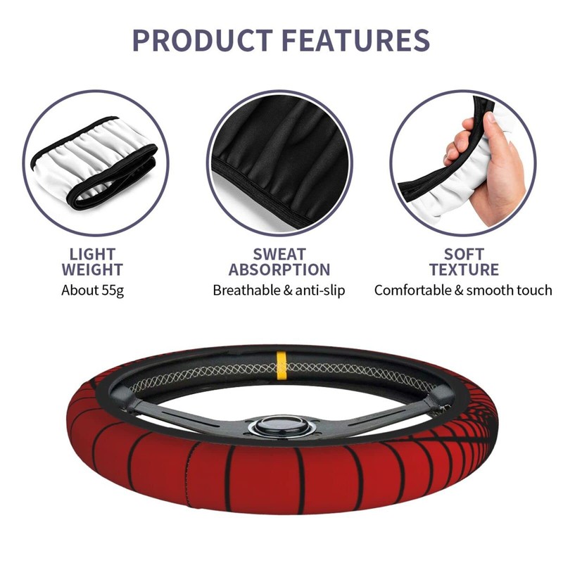 Red Spider Web Steering Wheel Cover Universal 15 Inch Cute