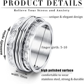 Thunaraz Stainless Steel Spinner Ring Fidget Band Rings Flower Carving Ring Evil Eyes Anxiety Ring Cross Wedding Band Ring for Women Men