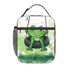 SIUKUS - Fiambrera aislante para niños y niñas, bolsa de almuerzo reutilizable para escuela, oficina, trabajo, picnic, viajes, bonita lonchera de rana verde