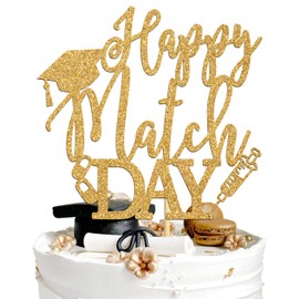 Aeryourtar Happy Match Day Cake Topper, Congrats on Matching, Residency Match Day, MED School Graduation Party Decorations Supplies, Gold Glitter