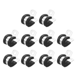 sourcing map 1/2"(12mm) Cable Clamp, 304 Stainless Steel Rubber Cushioned Insulated Clamp R Shape Metal Clamp Tube Holder for Pipe Hose Wire Cord Installation 10Pcs
