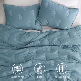 Bedsure Floral Embroidered Quilt King Size - Super Soft & Breathable Bedspread for Spring Summer, Lightweight Flower Comforter with 2 Pillow Shams, Luxurious Bedding Gift Idea, Blue, 106x96 Inch