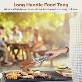 2 Pcs Walnut Wooden Tongs, Stainless Steel BBQ Tong with Wood Tips, 12-inch Long Handle Kitchen Tong, Heat Resistant Salad Tongs, Ideal for Grilling, Cooking, Charcuterie