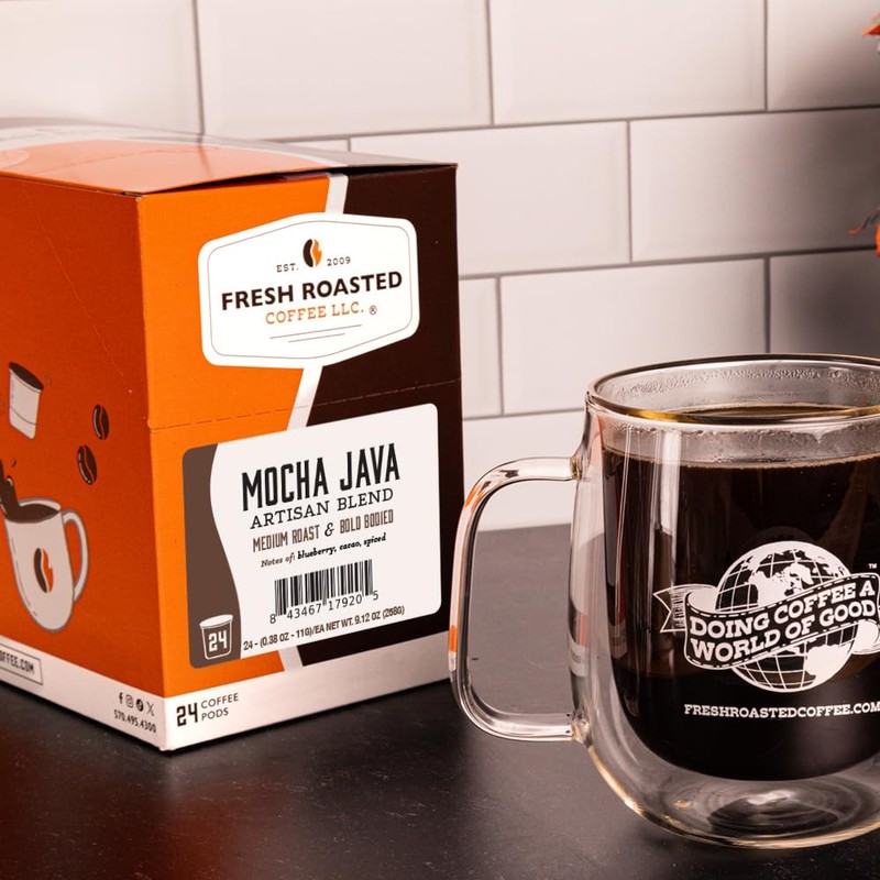 Fresh Roasted Coffee, Mocha Java, Medium Roast, 24 Pods for