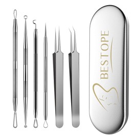 BESTOPE PRO Blackhead Remover, 6 Pieces Acne Remover Set - Tweezers Set with Metal Case Blackhead Remover Tool Made of High Quality Stainless Steel