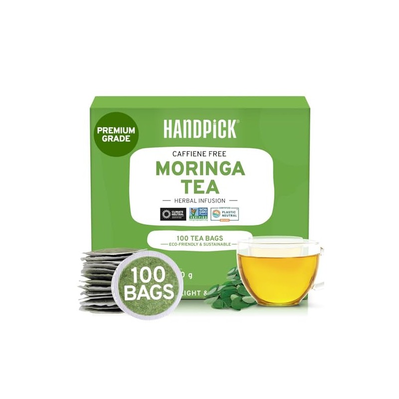 HANDPICK, Moringa Tea Bags (100 Count) Non-GMO, Caffeine Free, Pure