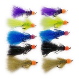 Egg sucking leech, fly fishing, multiple colors, trout, salmon, and other fresh water species, salmon hook, set of ten flies (10pcs set), two flies of each color, multiple sizes available (Hook # 6)