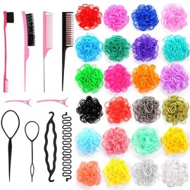 2400Pcs Small Hair Rubber Bands with Hair Styling Tools, 24Colors Mini Elastic Hair Ties with Hair Loop Braiding Tool Accessories Kit for Baby Girls T