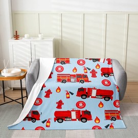 Car Fleece Throw Blanket for Bed Sofa Couch，Kids Fire Engine Fuzzy Blanket，All Season Red Fire Truck Vehicle Pattern Bed Blanket Room Decor Plush Blanket Cartoon Car Pattern 40"x50"