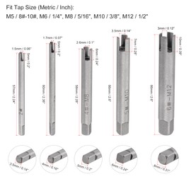 sourcing map Tap Extractors Set M5-M12 / 8-10#-1/2" (Metric/Inch), 3/4 Flutes Broken Stripped Screw Thread Tap Remover High Carbon Steel Tools 5pcs