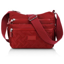 Rkrouco Women Crossbody Bag Multi-Pocket Nylon Waterproof Lightweight Casual Shoulder Handbag Purse Bookbag (Burgundy)