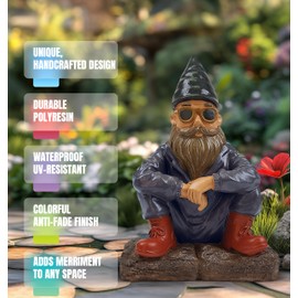 Better Office Products Garden Gnome Statue, 8" Height, Handcrafted Waterproof, UV-Resistant Polyresin Lawn Patio Porch Ornament Decoration (Modern Hipster)