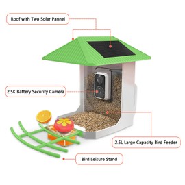 2.5K Smart Bird Feeder with Camera, 2.5L Birds Watching Camera with AI Identify Bird Species, Outdoor Birds Feeder House with Solar Panel for BirdLovers (Cyan)