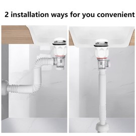 Bathroom Sink Drain Kit P Trap Universal Flexible Drain Pipe for 1-1/4 Inch Drain Hole Kitchen Sink Drain for Easy Installation