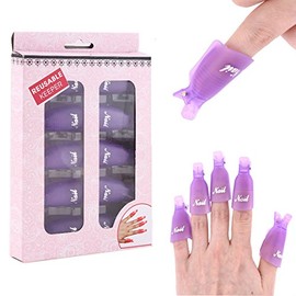 YARUIE Professional 10pcs Durable Reusable Plastic Nail Art Polish Soak Off Remover Wrap Cleaner Clip Cap Tool (Purple)