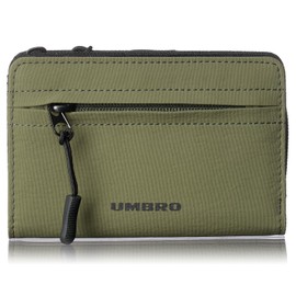 Umbro Men's and Women's Bi-Fold Wallet with Round Zipper, Nylon, Ample Coin and Card Storage, Mini Wallet, Khaki