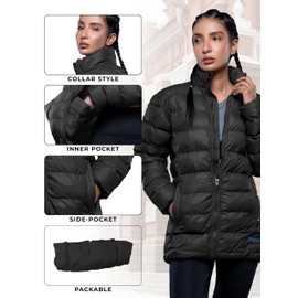 URBAN BUCK Packable Puffer Jacket Women without Hood – 32 Degree Lightweight Travel Winter Plain Puff Foldable Jacket for Women – Ellie Black Quilted Water-Resistant & Repellent For Outdoor (XL)