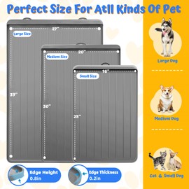 Dog Food Mat - 25"x16" Pet Food Mat with Residue Collection Pocket, Dog Cat Feeding Mat for Floors Waterproof, Silicone Dog Bowl Mat with High Edges to Prevent Water and Food Spills (Light Grey)