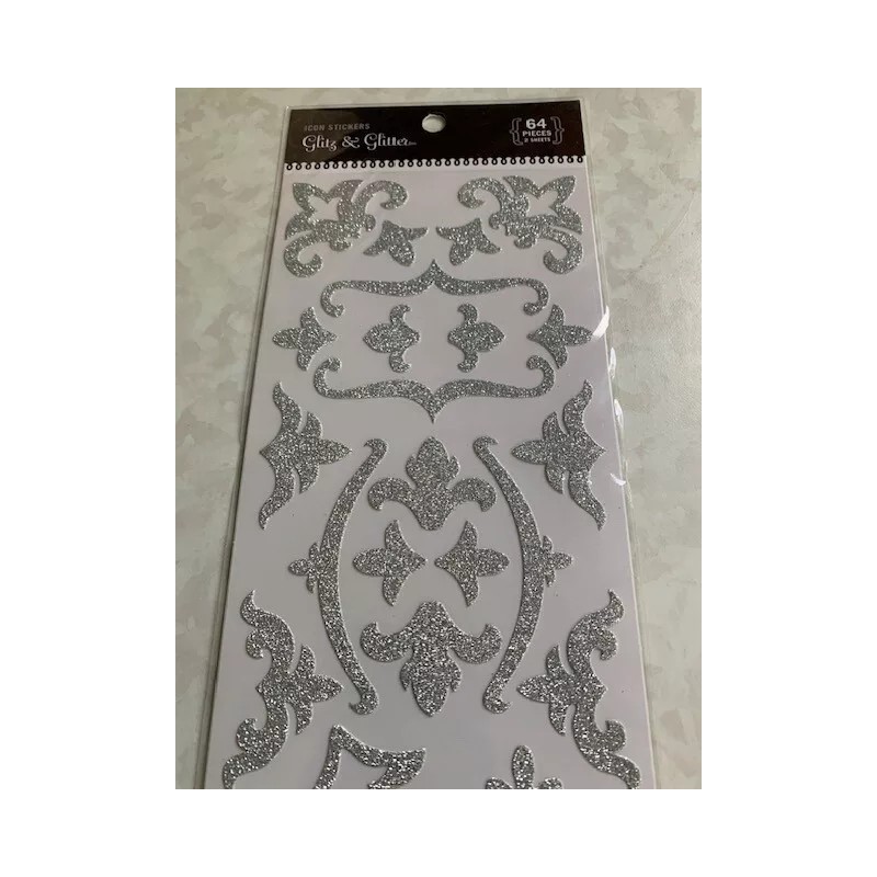 GLITZ & GLITTER 3D 2-SIDED STICKERS SILVER GLITTER DESIGNS MULTI-DESIGNS