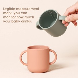 ROCCED Silicone Training Cup for Infants 2 Handles, Toddler Learning Cup Baby Drinking Open Cups Easy Grip Handles Toddler Cup for 6 Months+ 150ml/5oz-Pale Mauve