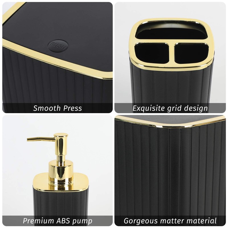 Bathroom Accessory Set with Shower Curtain and Rugs 23Pcs, Black