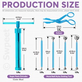 Swpeet 36 piezas de pistola extrusora de arcilla azul, extrusora de pasta de azúcar, pistola de escultura de tartas, herramienta de punteado de bola con raspador de plástico, suministros de decoración de pasteles herramienta de modelado