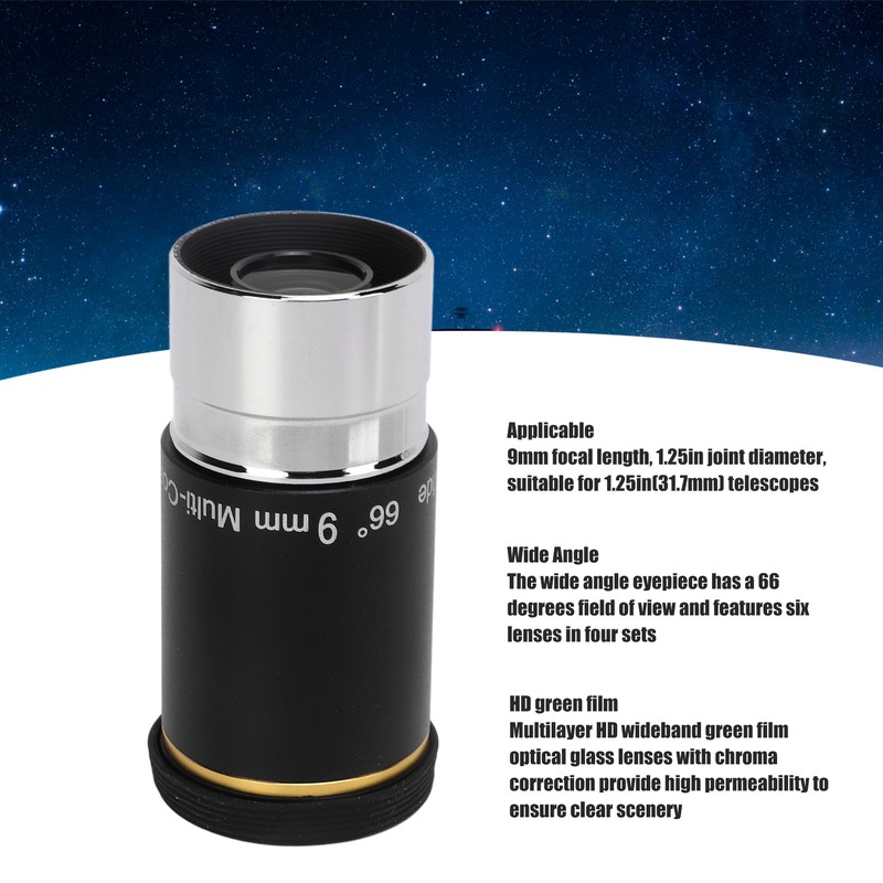 Astronomical Telescope Eyepiece 1.25in 66 Degrees 9mm Wide Angle Eyepiece