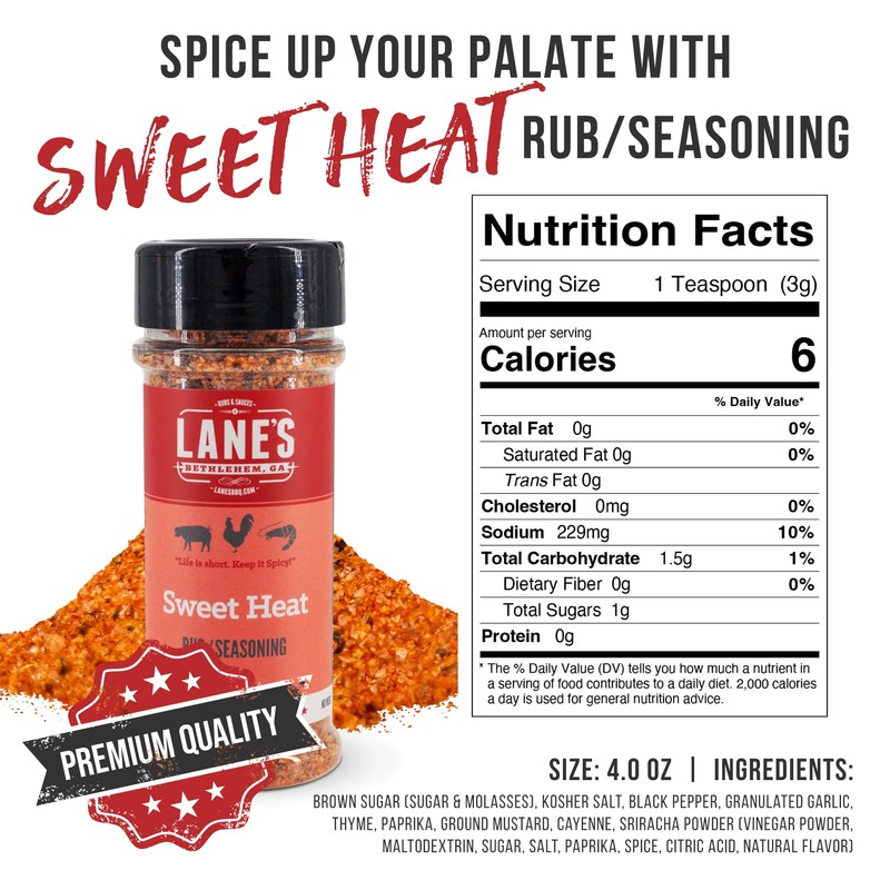 Lane's Sweet Heat Rub Seasoning, All-Natural BBQ Brisket Rub Goes