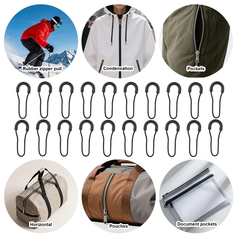 20pcs Black U Shape Zipper Pulls, Universal Replacement Cord for