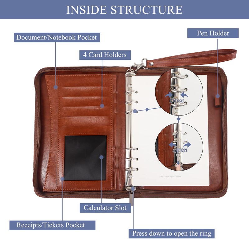 GraduatePro Clipboard Folder A5 with Lid Zip Leather Organiser Folder