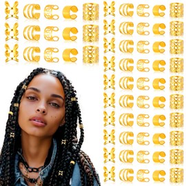 BOHUIZ 80 PCS Gold Dreadlock Beads Locs Accessories, Jewelry for Braids, Hair Dreadlock Accessory Braid, Adjustable Cuffs Braiding Hair Rings for Dreadlocks Accessory for Men Women(Gold)