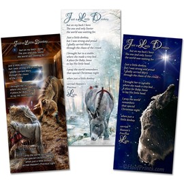 HoofPrints Set of 30 Just a Little Donkey Christmas Cards I gladly carried Mary through the chaos... 4" x 9" Package of 3 different Donkey Design Greeting Cards