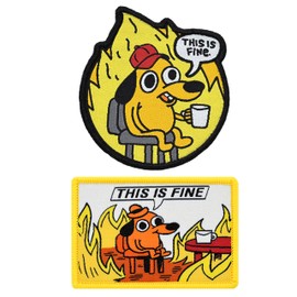 This is Fine Funny Meme Morale Applique Patch 2-Pack Set, Hook & Loop Fastener/Backing, Tactical Accessory for Clothing-Jackets-Hats-Backpacks