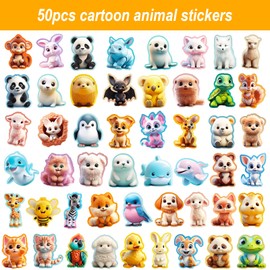 Azxndy 50pcs Cute Animals Aesthetic Vinyl Stickers and Decals,Waterproof Sticker for Water Bottles Bikes Luggage Computer Skateboard Laptop Skateboard DIY Scrapbook Luggage, Kids and Teens