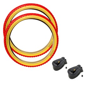 CYCLEZ 20" x 1.75 Red Gum Wall BMX Bicycle Tires Set for Old School BMX or Classic 20 Inch Bikes Includes (2) Inner Tubes Bike Replacement Bundle Kit